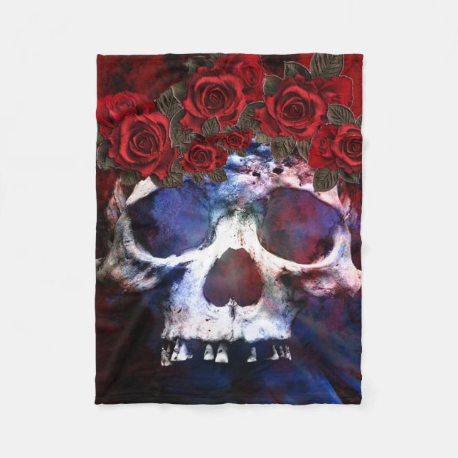 Red, White, and Blue Skull Fleece Blanket (Front)