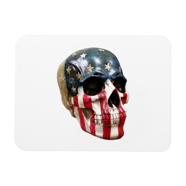 Red White and Blue Skull on a magnet (Horizontal)