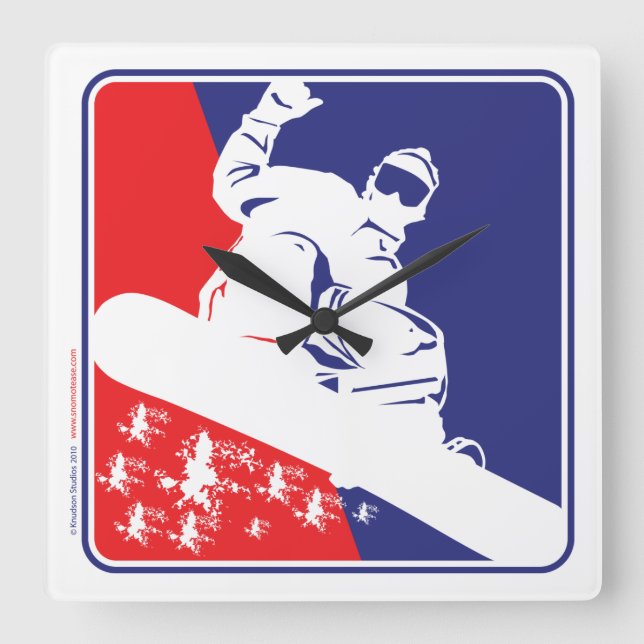 Red White and Blue Snowboarder Square Wall Clock (Front)