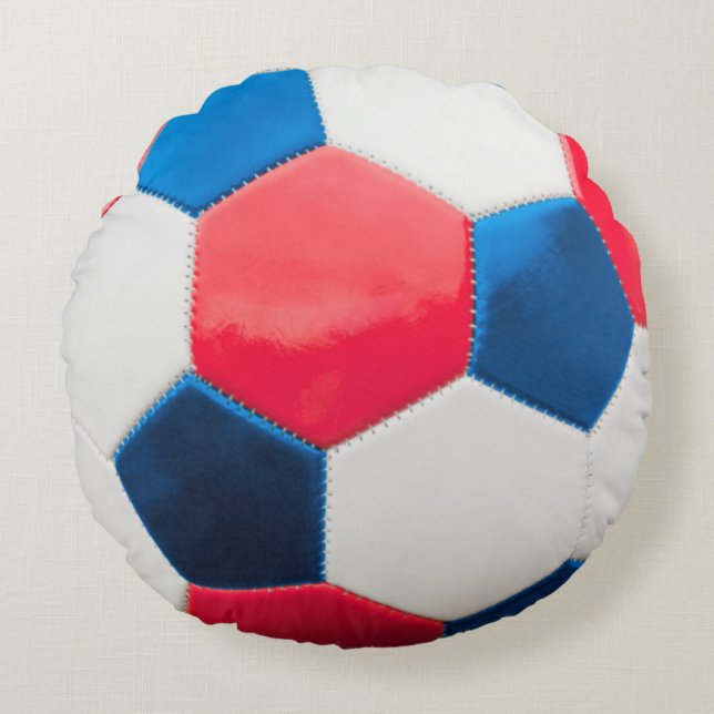Red White and Blue Soccer Ball Pillow (Front)