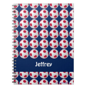 Red, White, and Blue Soccer Balls, Name, Spiral Notebook