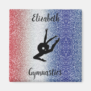 Red White and Blue Sparkle Gymnastics Personalised Magnet