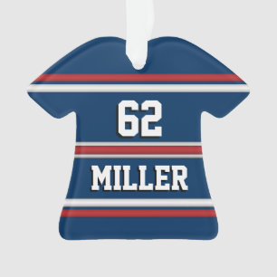 Red White and Blue Sports Jersey Name and Number Ornament
