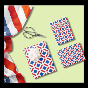 Red White and Blue Squares Wrapping Paper Sheet