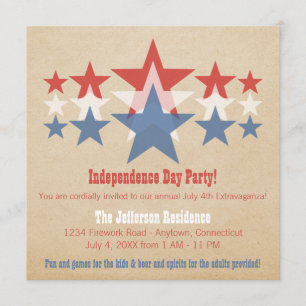 Red, White and Blue Star Cascade July 4th Invite