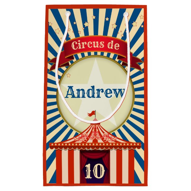 Red White and Blue Star Circus Big Top Small Gift Bag (Front)