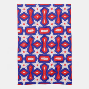 Red White and Blue Star Pattern Tea Towel
