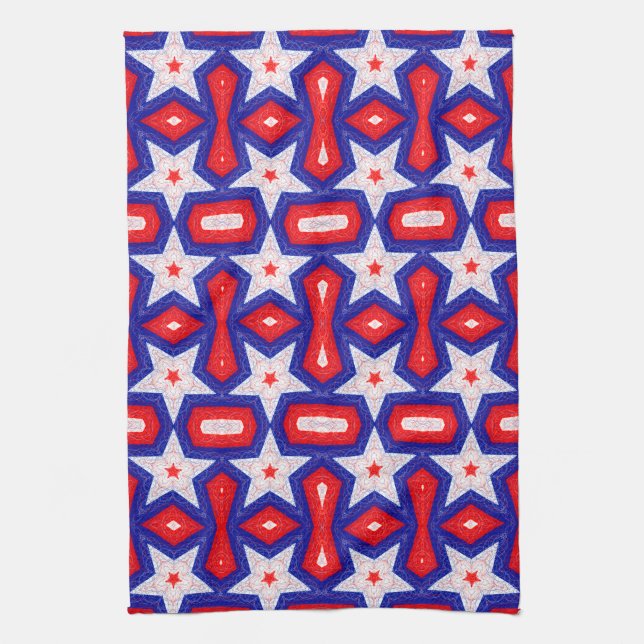 Red White and Blue Star Pattern Tea Towel (Vertical)