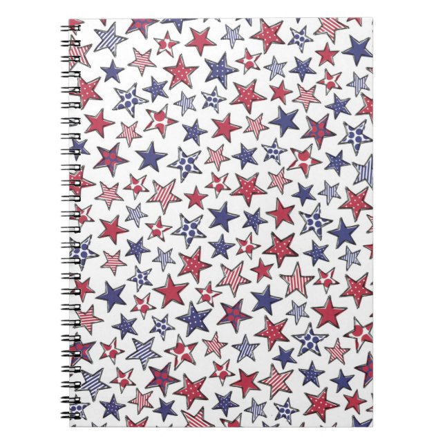 Red White and Blue Stars America Patriotic  Notebook (Front)