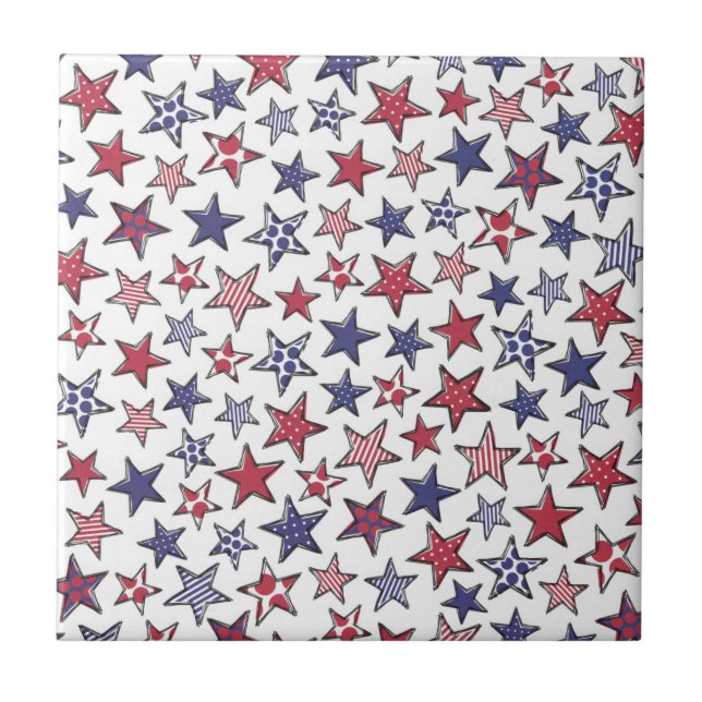 Red White and Blue Stars America Patriotic  Tile (Front)