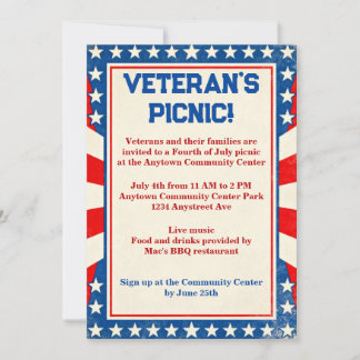 Red White and Blue Stars and Stripes 4th of July Invitation
