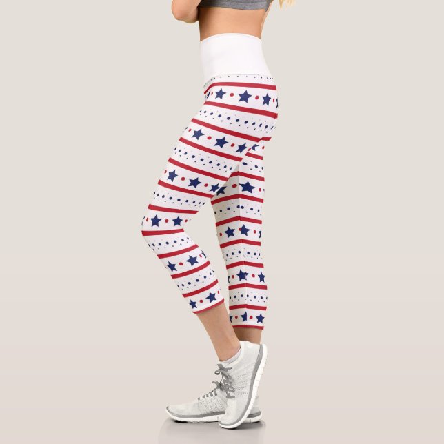 Red, White and Blue Stars and Stripes Capri Leggin Leggings (Left)