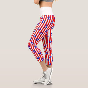 Red, White and Blue Stars and Stripes Capri Leggin Leggings