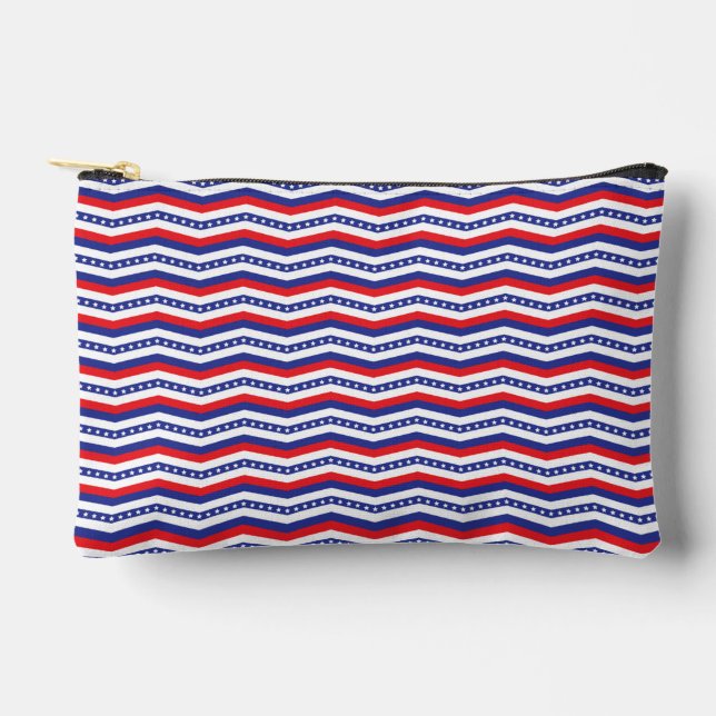 Red White and Blue Stars and Stripes Chevron Accessory Pouch (Front)