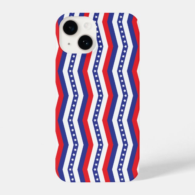 Red White and Blue Stars and Stripes Chevron iPhone Case (Back)