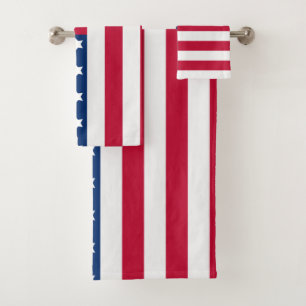 Red White and Blue Stars and Stripes USA Flag Bath Towel Set