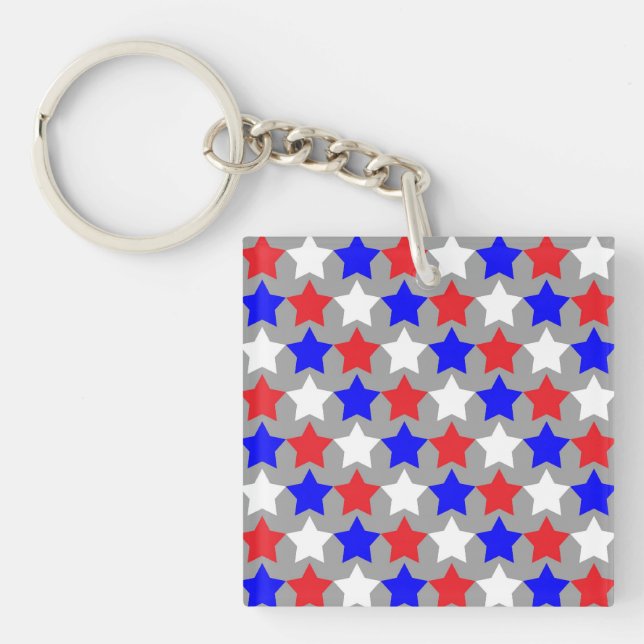 Red, white and blue stars design keychain. key ring (Front)