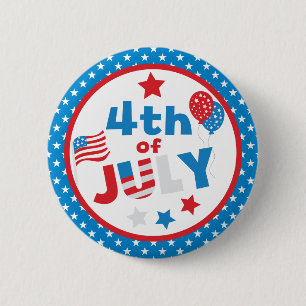 Red, White and Blue Stars & Flag Fourth July 6 Cm Round Badge