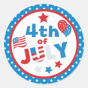Red, White and Blue Stars & Flag Fourth July Classic Round Sticker