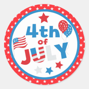 Red, White and Blue Stars & Flag Fourth July Classic Round Sticker