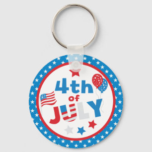 Red, White and Blue Stars & Flag Fourth July Key Ring