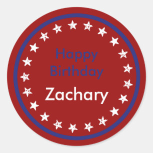 Red White and Blue Stars Happy Birthday Classic Round Sticker