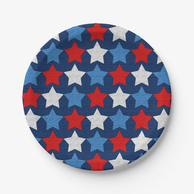 Red white and blue stars paper plate (Front)