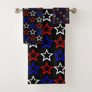 Red White and Blue Stars Pattern Bath Towel Set