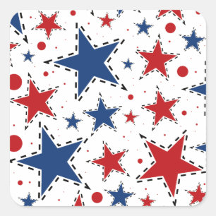 Red, White and Blue Stars Print Pattern Square Sticker