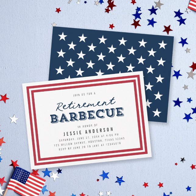 Red White and Blue Stars Retirement Barbecue Invitation (Creator Uploaded)