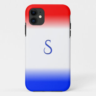 Red White and Blue Stripe Monogram iPhone 11 Case