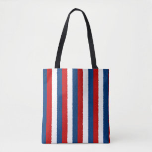 Red, White and Blue Stripe Patriotic Tote Bag