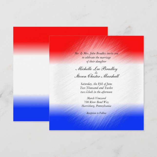 Red White and Blue Stripe Wedding Invitations (Front/Back)