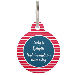 Red, White, and Blue Striped Epilepsy Pet ID Tag
