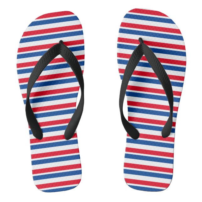 Red, White and Blue Striped  Flip Flops (Footbed)