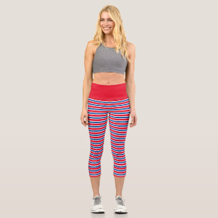 Red, White and Blue Striped Pattern Capri Leggings