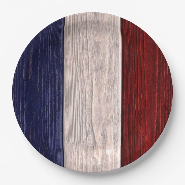 Red, White and Blue Striped Wood Paper Plate (Front)