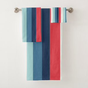 Red White and Blue Stripes Bath Towel Set