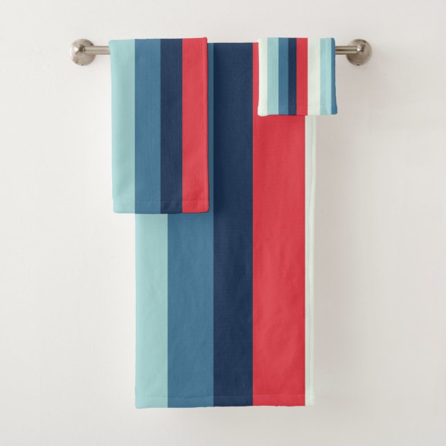 Red White and Blue Stripes Bath Towel Set (Insitu)