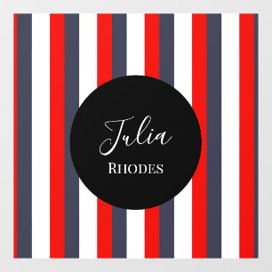 Red, white and blue stripes custom name window cling