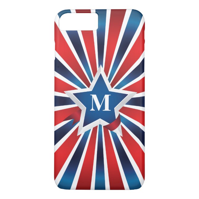 Red White and Blue Stripes Monogram Case-Mate iPhone Case (Back)
