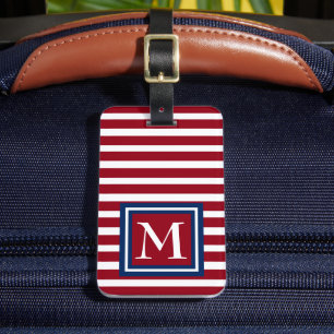 Red White and Blue Stripes Monogram Luggage Tag