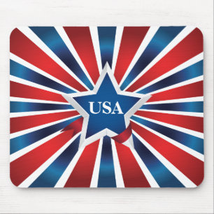 Red White and Blue Stripes Monogram Mouse Mat