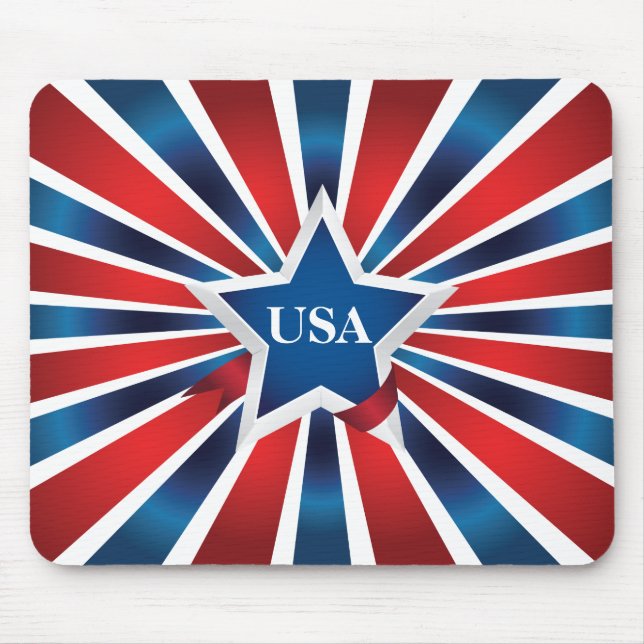 Red White and Blue Stripes Monogram Mouse Mat (Front)