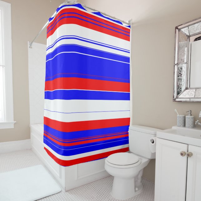 Red white and Blue Stripes Shower Curtain (In Situ)