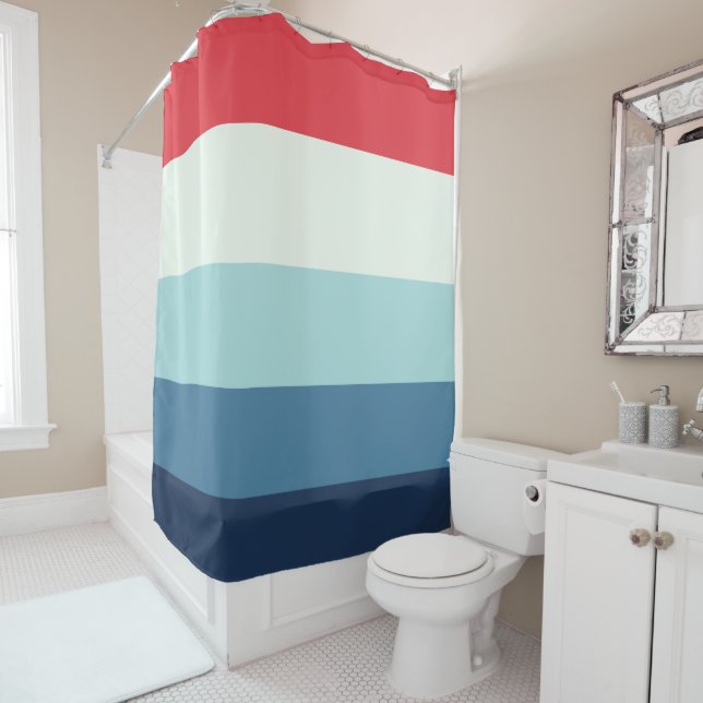 Red White and Blue Stripes Shower Curtain (In Situ)
