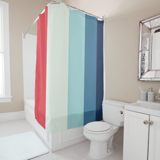 Red White and Blue Stripes Shower Curtain (In Situ)