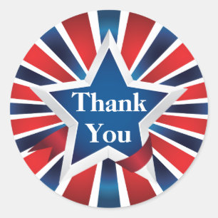 Red White and Blue Sunburst Thank You Classic Round Sticker