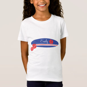 Red White and Blue Surfboard Hibiscus T-Shirt