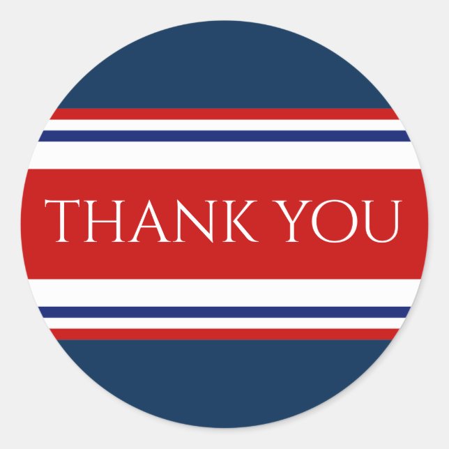 Red White and Blue Thank You Classic Round Sticker (Front)